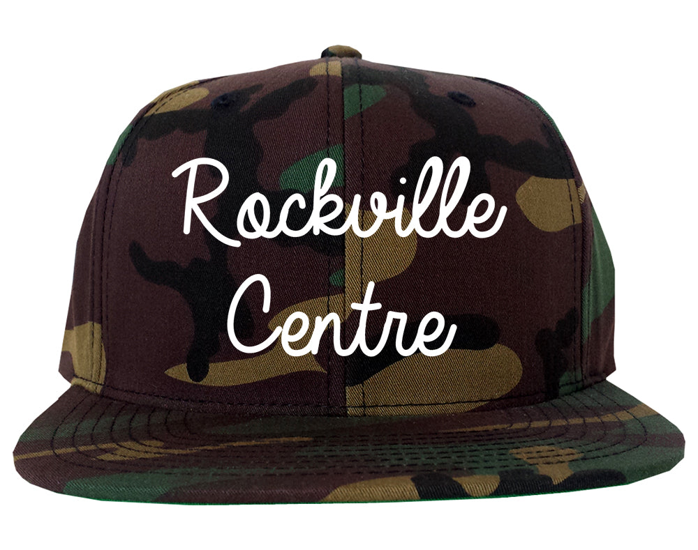 Rockville Centre New York NY Script Mens Snapback Hat Army Camo