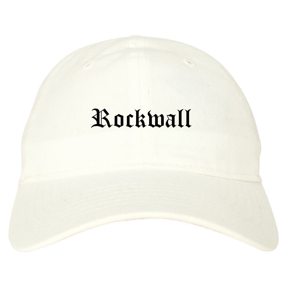Rockwall Texas TX Old English Mens Dad Hat Baseball Cap White