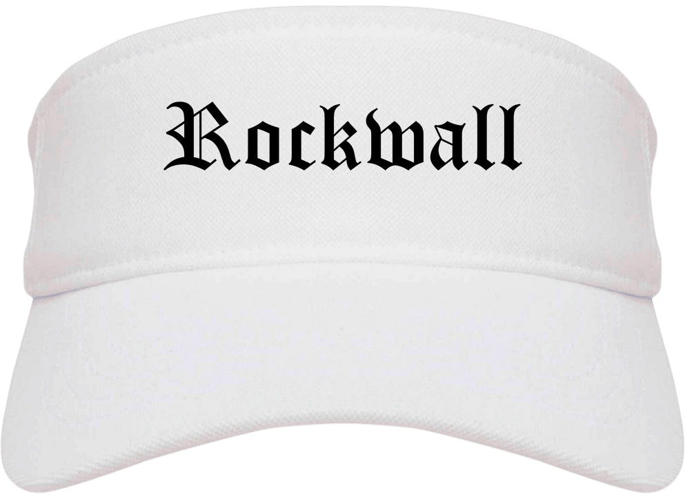Rockwall Texas TX Old English Mens Visor Cap Hat White