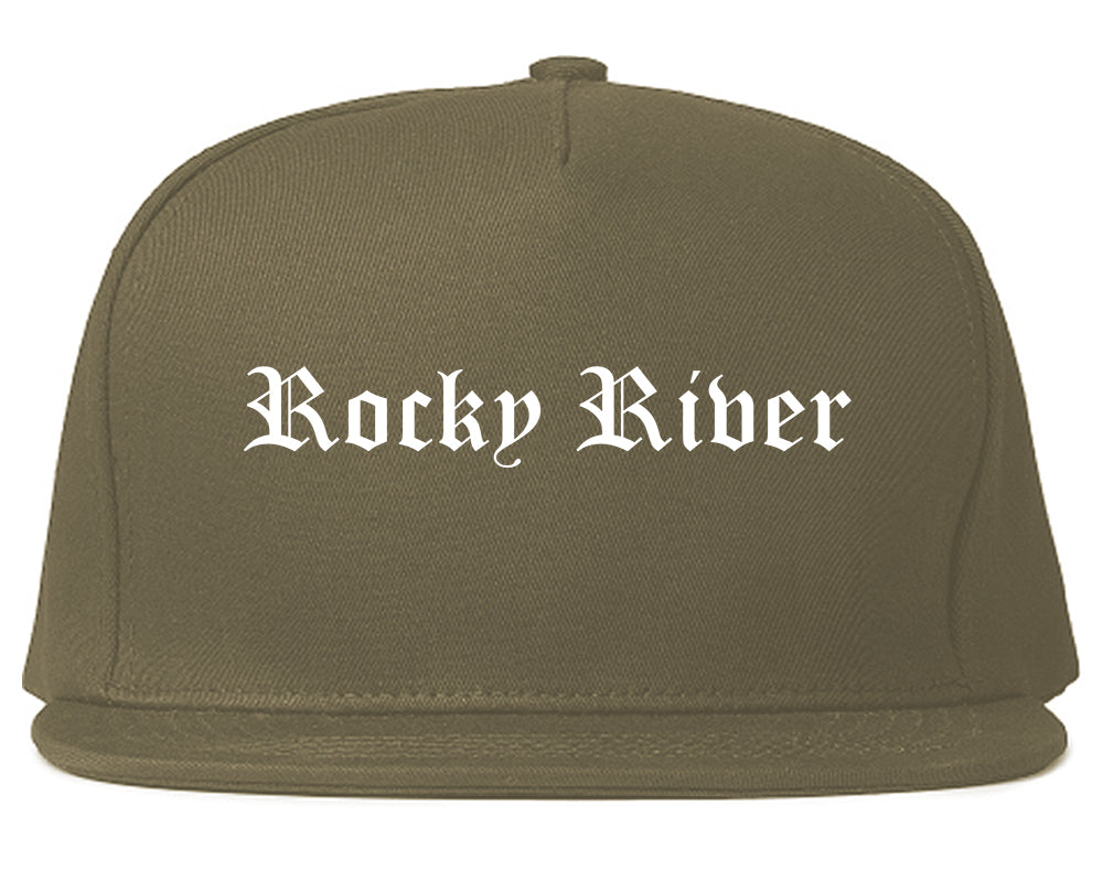 Rocky River Ohio OH Old English Mens Snapback Hat Grey