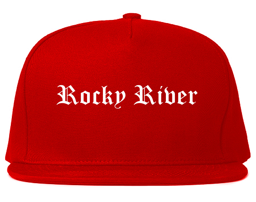 Rocky River Ohio OH Old English Mens Snapback Hat Red