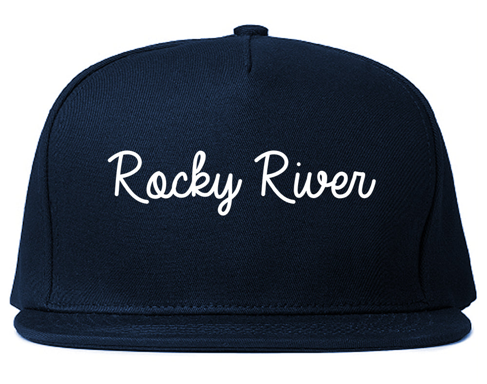 Rocky River Ohio OH Script Mens Snapback Hat Navy Blue