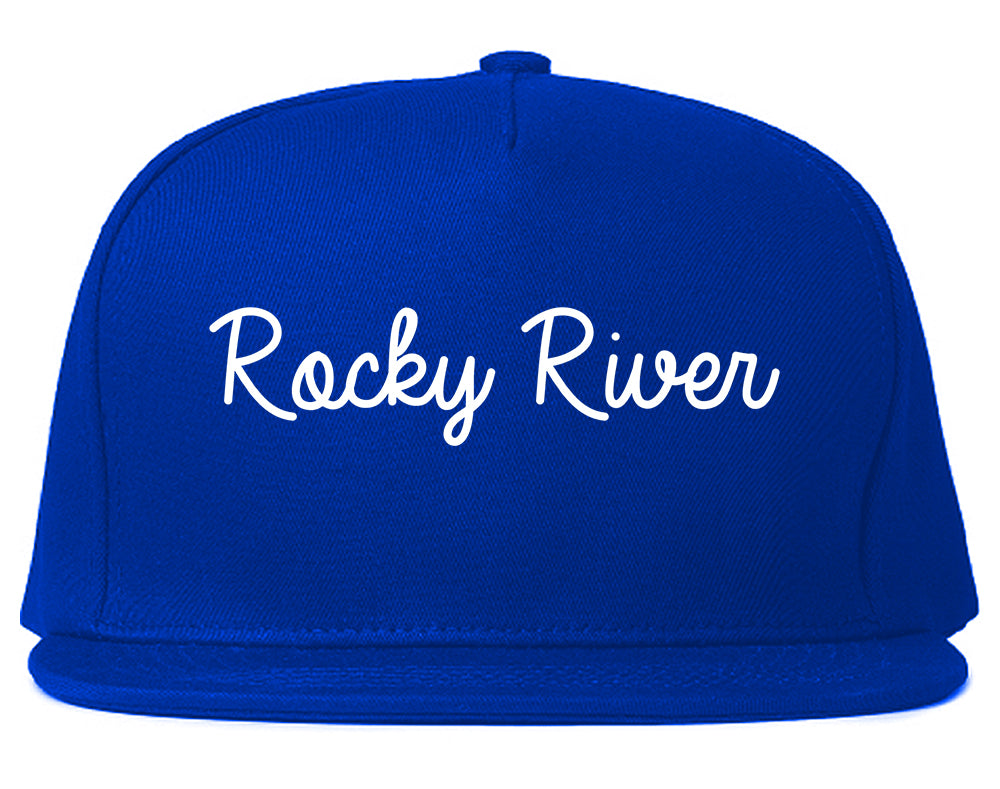 Rocky River Ohio OH Script Mens Snapback Hat Royal Blue