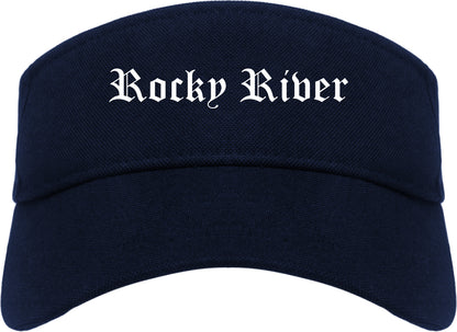 Rocky River Ohio OH Old English Mens Visor Cap Hat Navy Blue