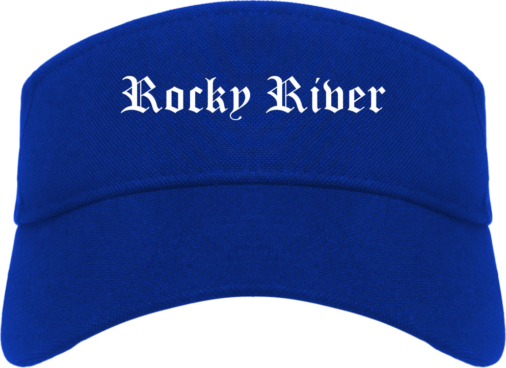 Rocky River Ohio OH Old English Mens Visor Cap Hat Royal Blue