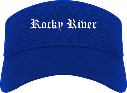 Rocky River Ohio OH Old English Mens Visor Cap Hat Royal Blue