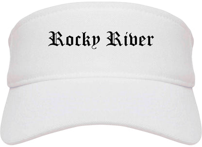 Rocky River Ohio OH Old English Mens Visor Cap Hat White