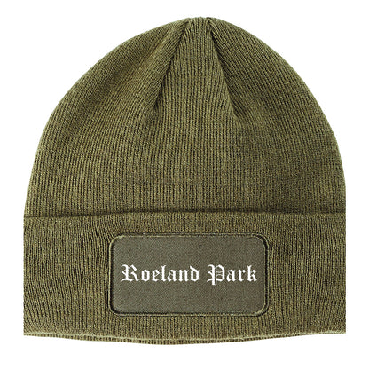 Roeland Park Kansas KS Old English Mens Knit Beanie Hat Cap Olive Green