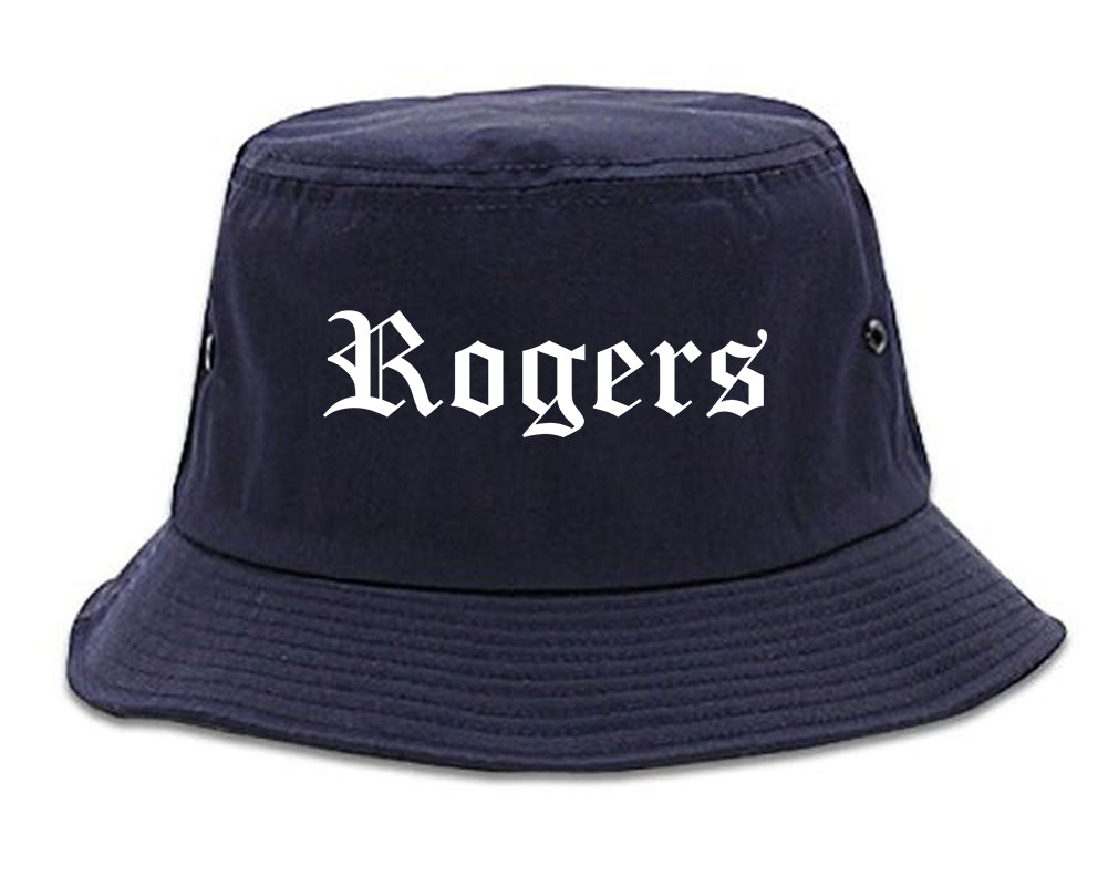 Rogers Arkansas AR Old English Mens Bucket Hat Navy Blue