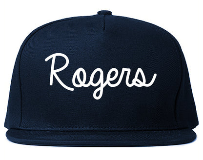 Rogers Arkansas AR Script Mens Snapback Hat Navy Blue