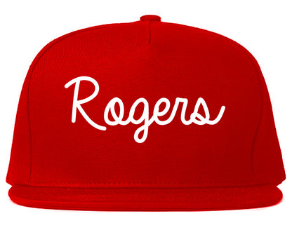 Rogers Arkansas AR Script Mens Snapback Hat Red