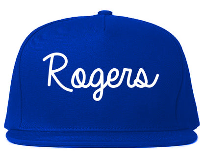 Rogers Arkansas AR Script Mens Snapback Hat Royal Blue