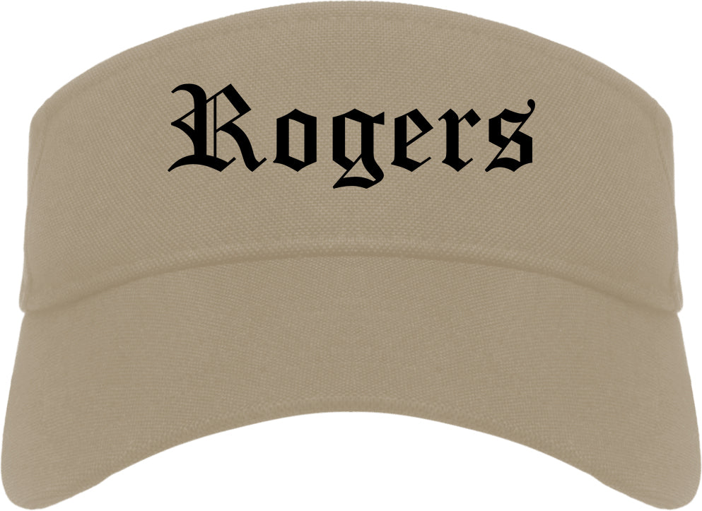 Rogers Arkansas AR Old English Mens Visor Cap Hat Khaki