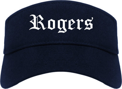 Rogers Arkansas AR Old English Mens Visor Cap Hat Navy Blue