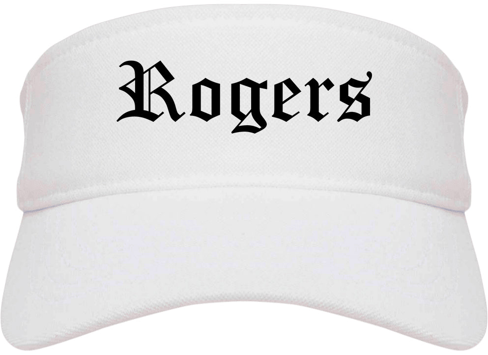Rogers Arkansas AR Old English Mens Visor Cap Hat White