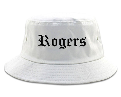 Rogers Arkansas AR Old English Mens Bucket Hat White