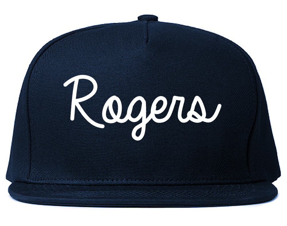 Rogers Minnesota MN Script Mens Snapback Hat Navy Blue