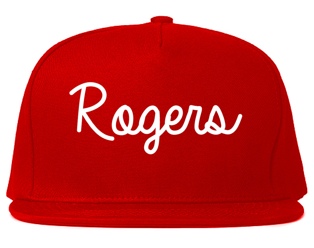 Rogers Minnesota MN Script Mens Snapback Hat Red