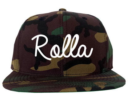 Rolla Missouri MO Script Mens Snapback Hat Army Camo