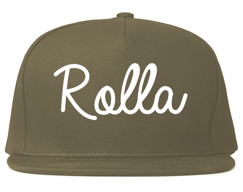 Rolla Missouri MO Script Mens Snapback Hat Grey