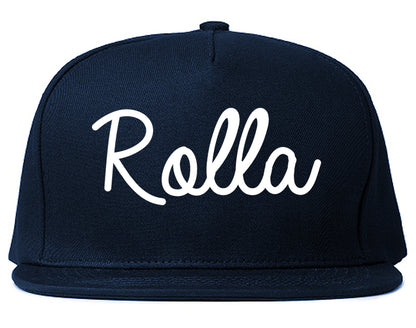 Rolla Missouri MO Script Mens Snapback Hat Navy Blue