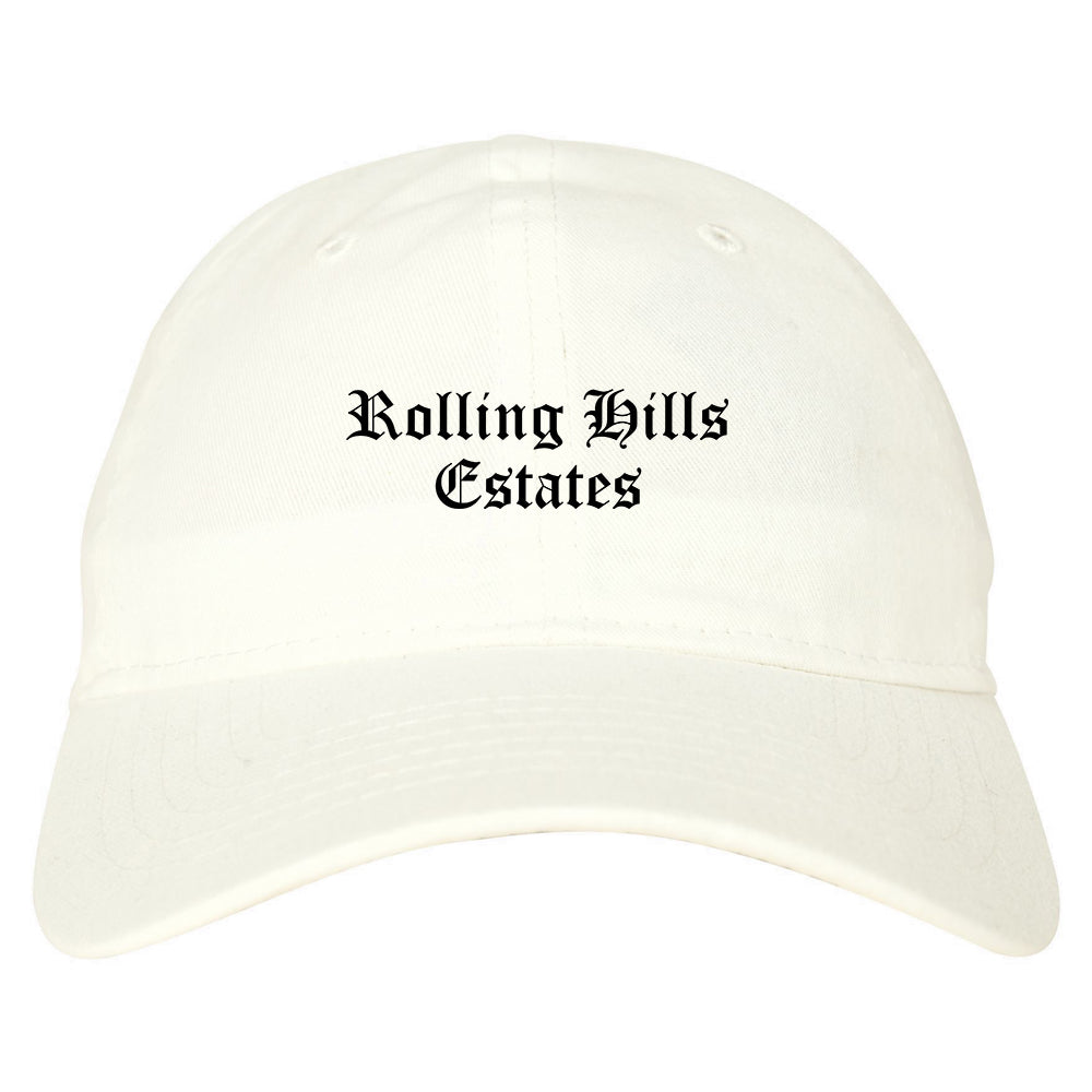 Rolling Hills Estates California CA Old English Mens Dad Hat Baseball Cap White