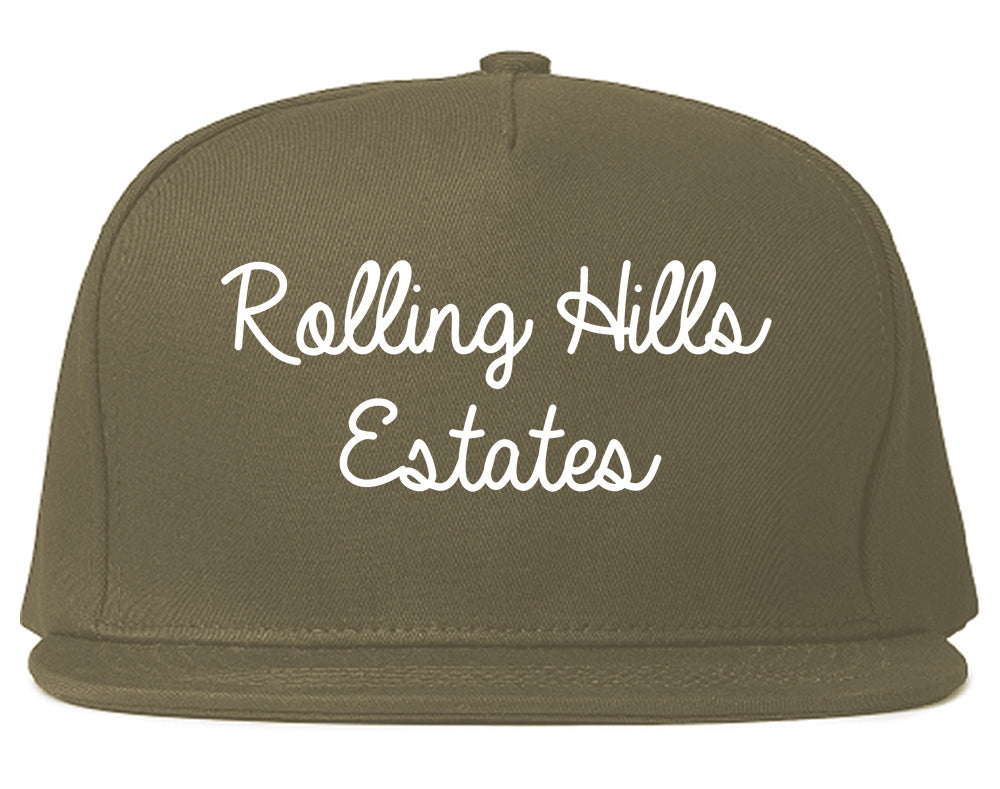Rolling Hills Estates California CA Script Mens Snapback Hat Grey