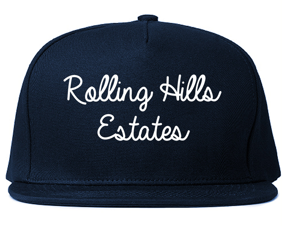 Rolling Hills Estates California CA Script Mens Snapback Hat Navy Blue