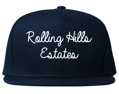 Rolling Hills Estates California CA Script Mens Snapback Hat Navy Blue