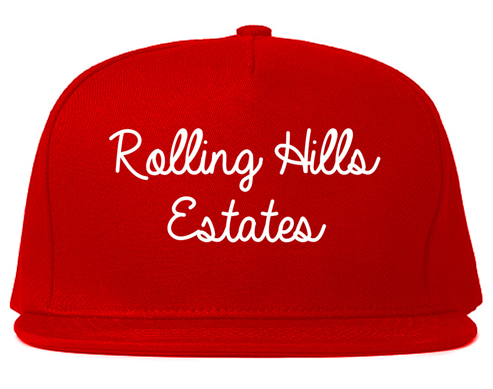 Rolling Hills Estates California CA Script Mens Snapback Hat Red