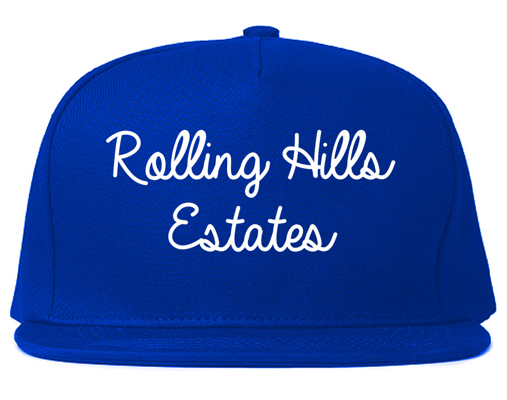 Rolling Hills Estates California CA Script Mens Snapback Hat Royal Blue
