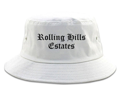 Rolling Hills Estates California CA Old English Mens Bucket Hat White