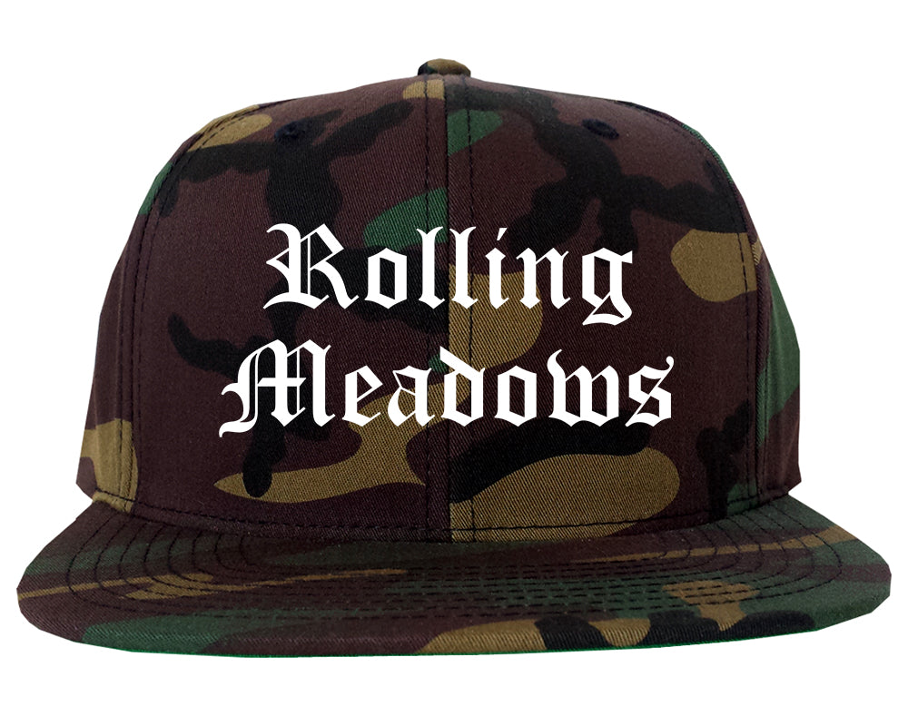 Rolling Meadows Illinois IL Old English Mens Snapback Hat Army Camo