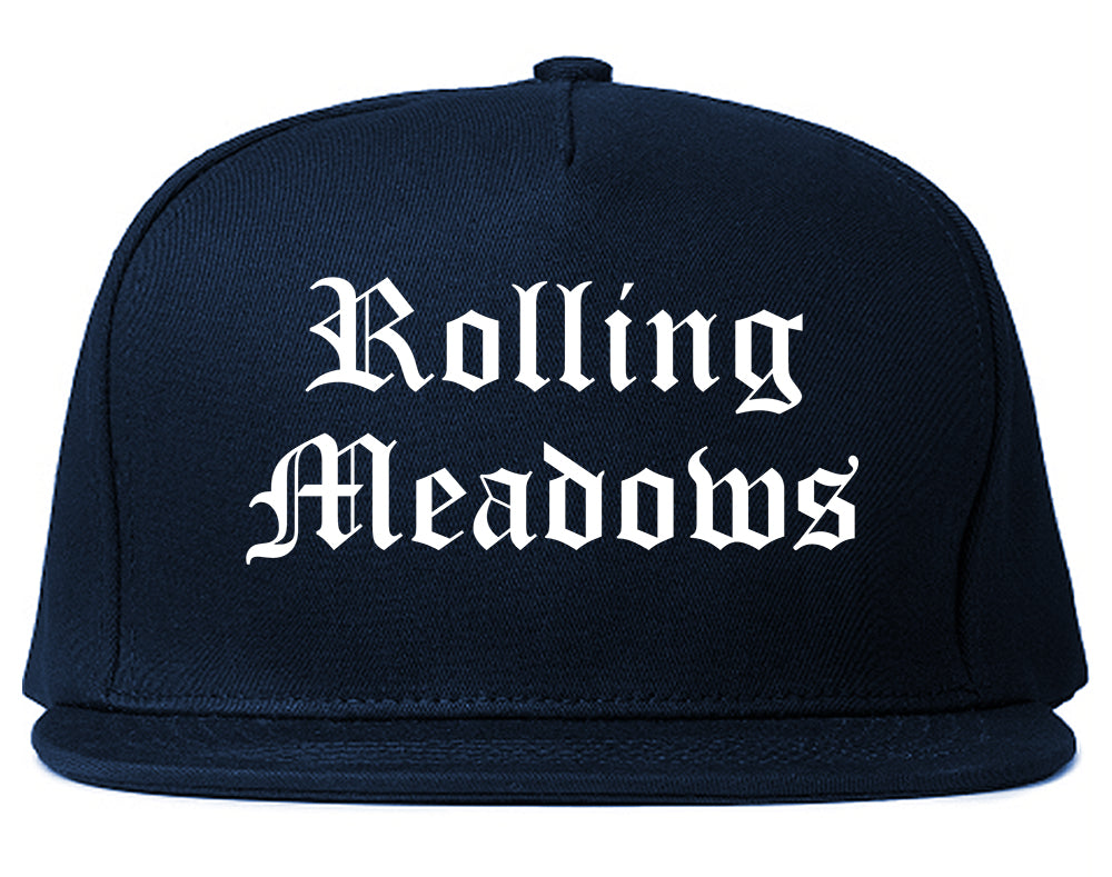 Rolling Meadows Illinois IL Old English Mens Snapback Hat Navy Blue