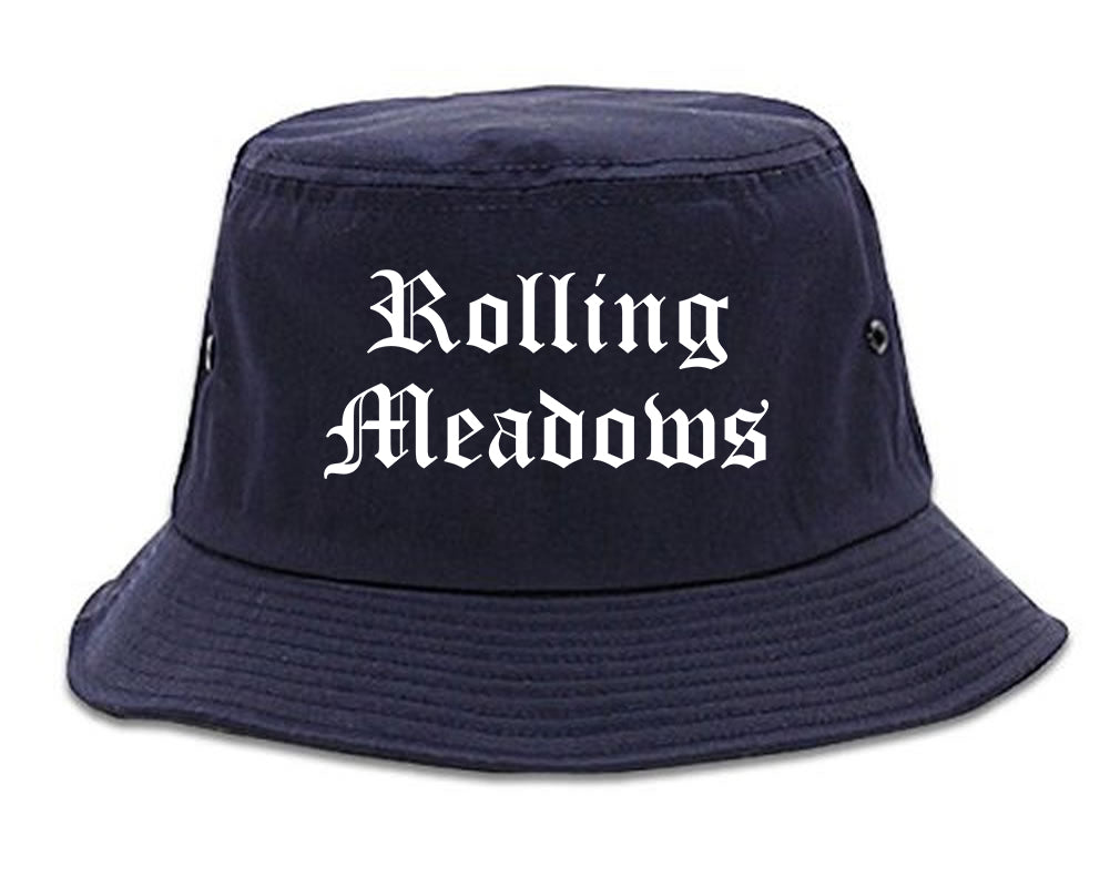 Rolling Meadows Illinois IL Old English Mens Bucket Hat Navy Blue