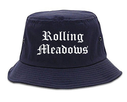 Rolling Meadows Illinois IL Old English Mens Bucket Hat Navy Blue