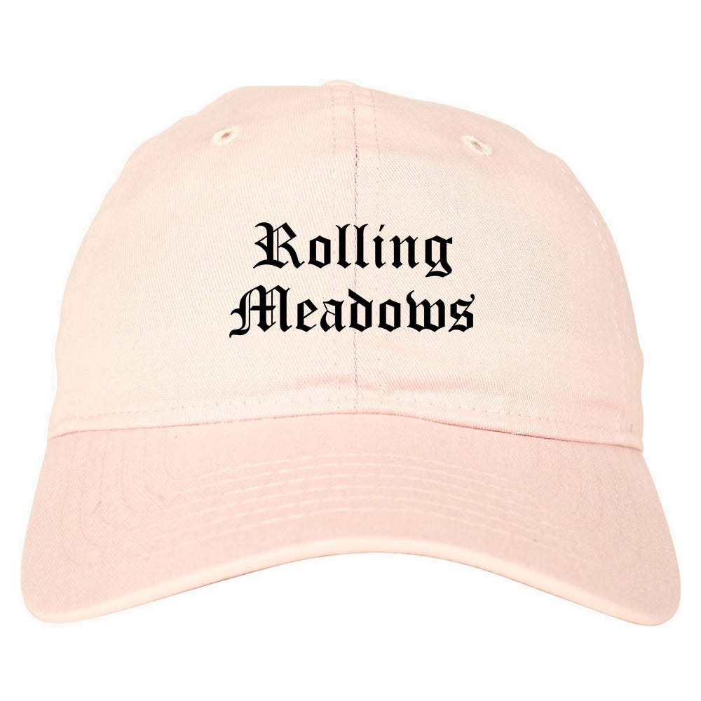 Rolling Meadows Illinois IL Old English Mens Dad Hat Baseball Cap Pink