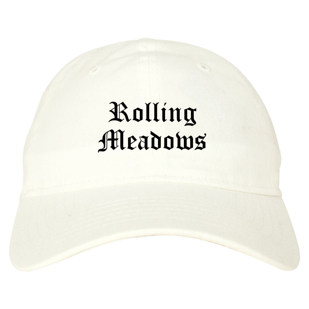 Rolling Meadows Illinois IL Old English Mens Dad Hat Baseball Cap White