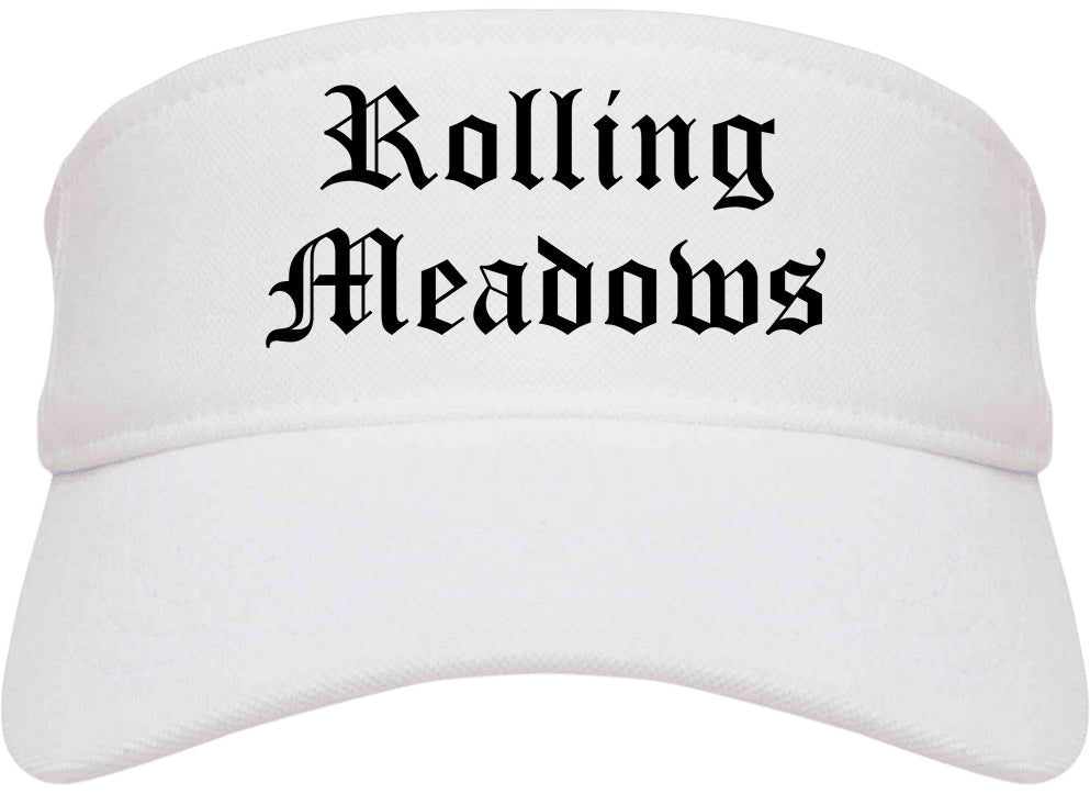 Rolling Meadows Illinois IL Old English Mens Visor Cap Hat White
