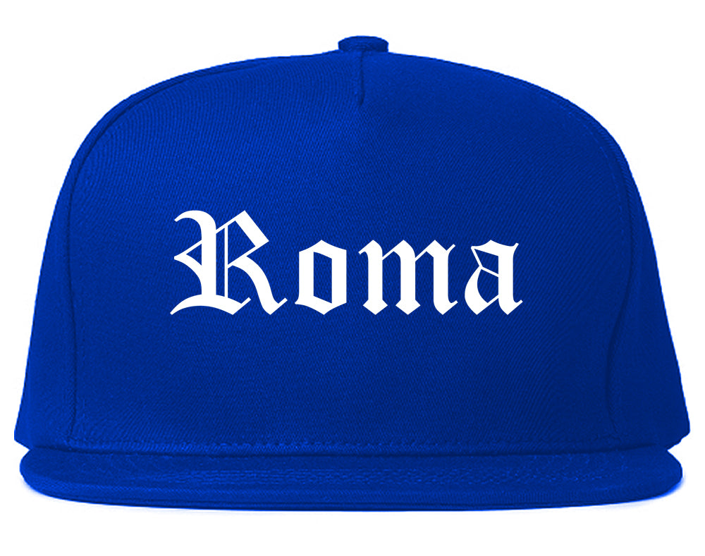 Roma Texas TX Old English Mens Snapback Hat Royal Blue