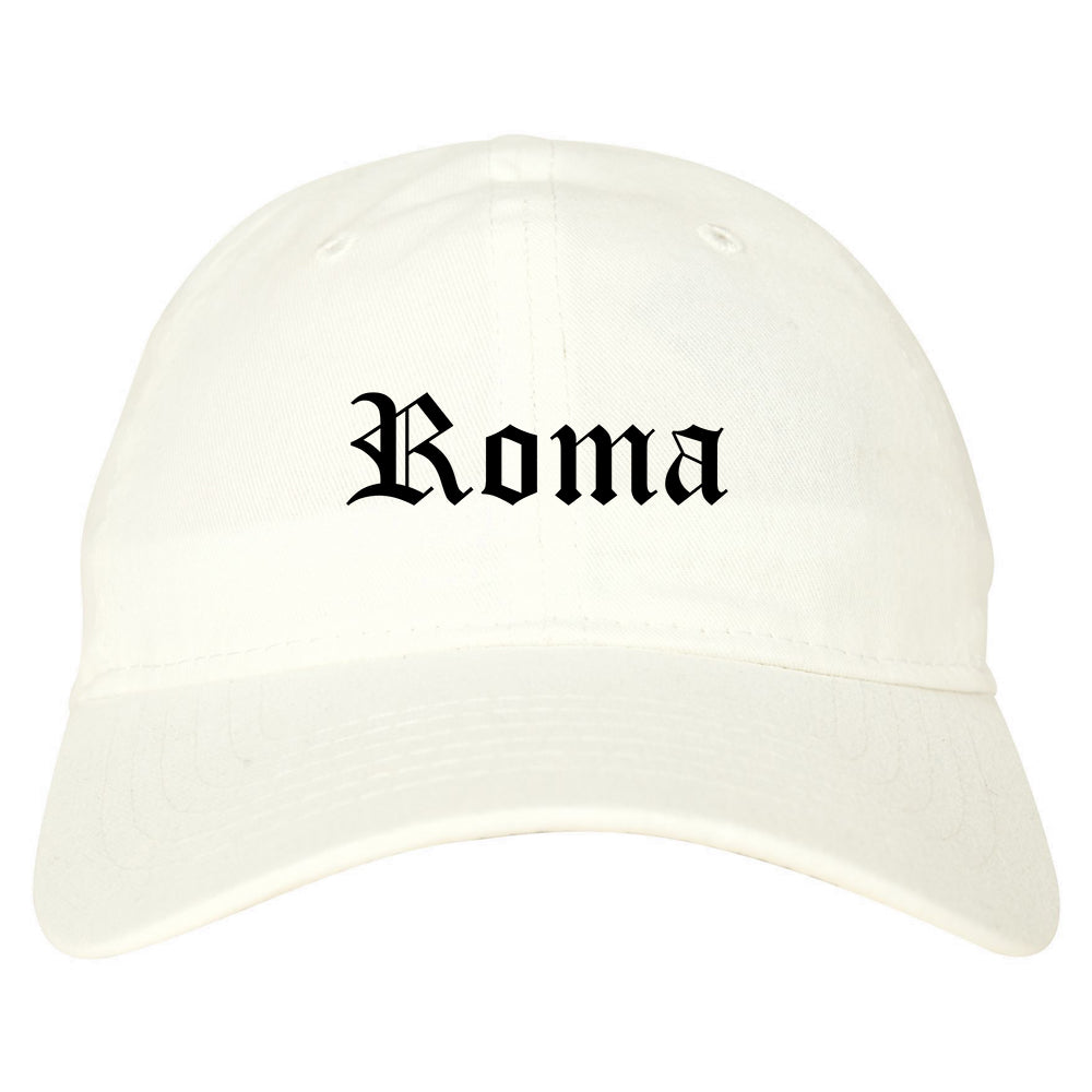 Roma Texas TX Old English Mens Dad Hat Baseball Cap White