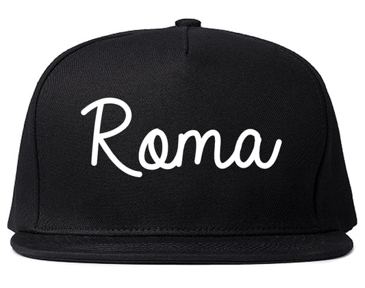 Roma Texas TX Script Mens Snapback Hat Black