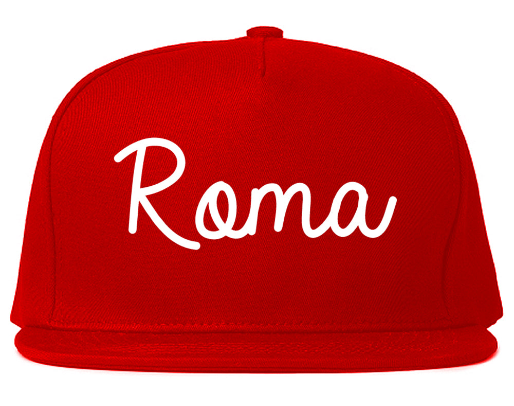 Roma Texas TX Script Mens Snapback Hat Red