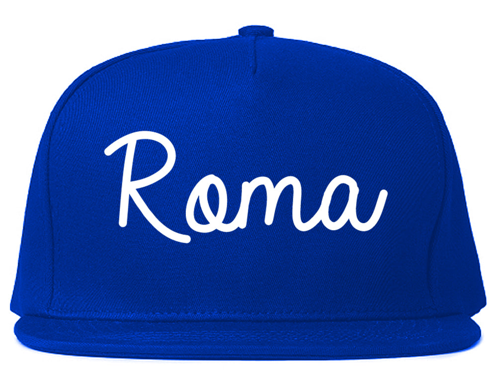 Roma Texas TX Script Mens Snapback Hat Royal Blue