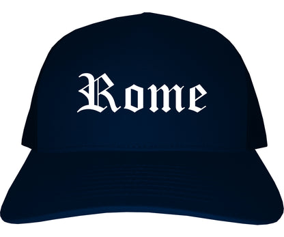 Rome Georgia GA Old English Mens Trucker Hat Cap Navy Blue