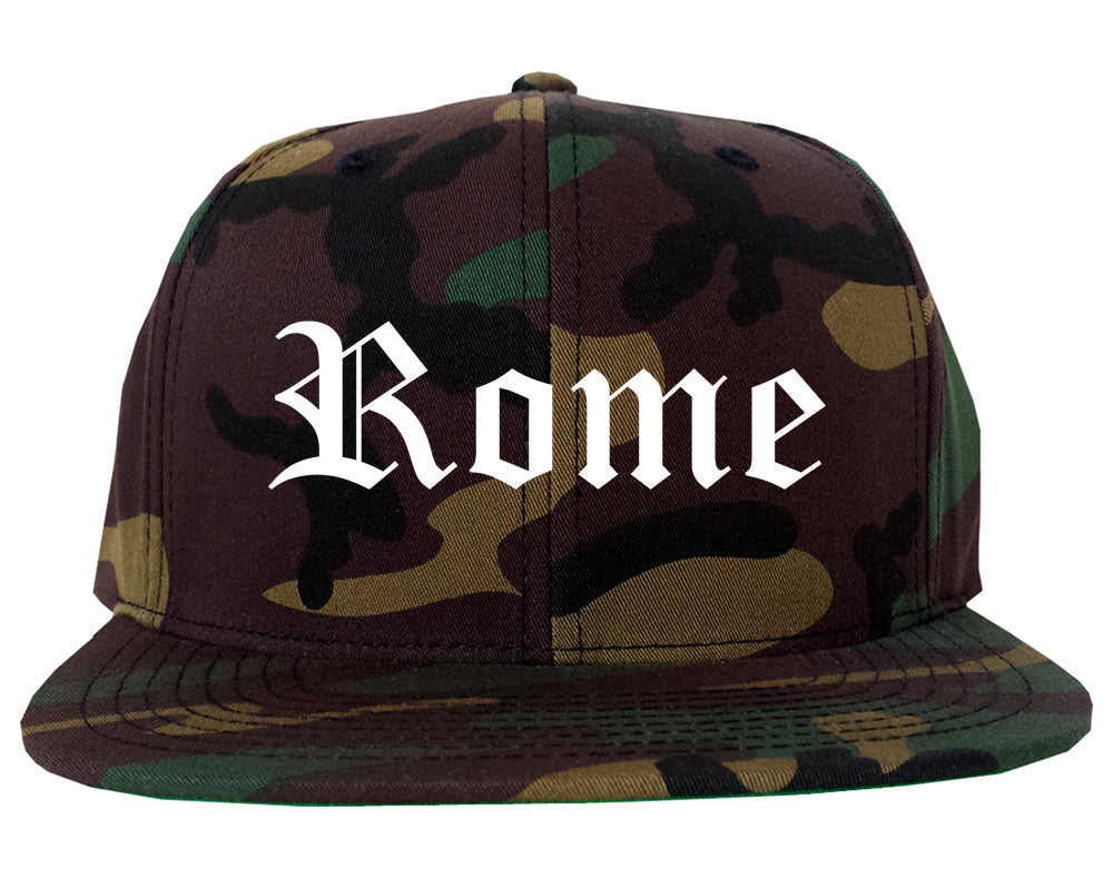 Rome New York NY Old English Mens Snapback Hat Army Camo