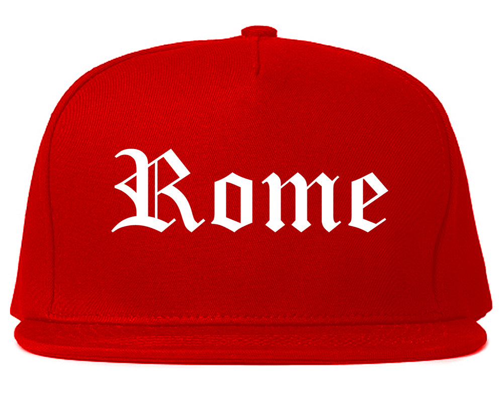 Rome New York NY Old English Mens Snapback Hat Red