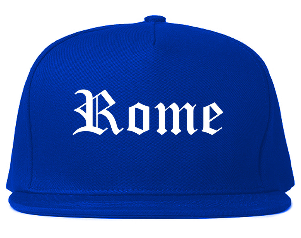 Rome New York NY Old English Mens Snapback Hat Royal Blue