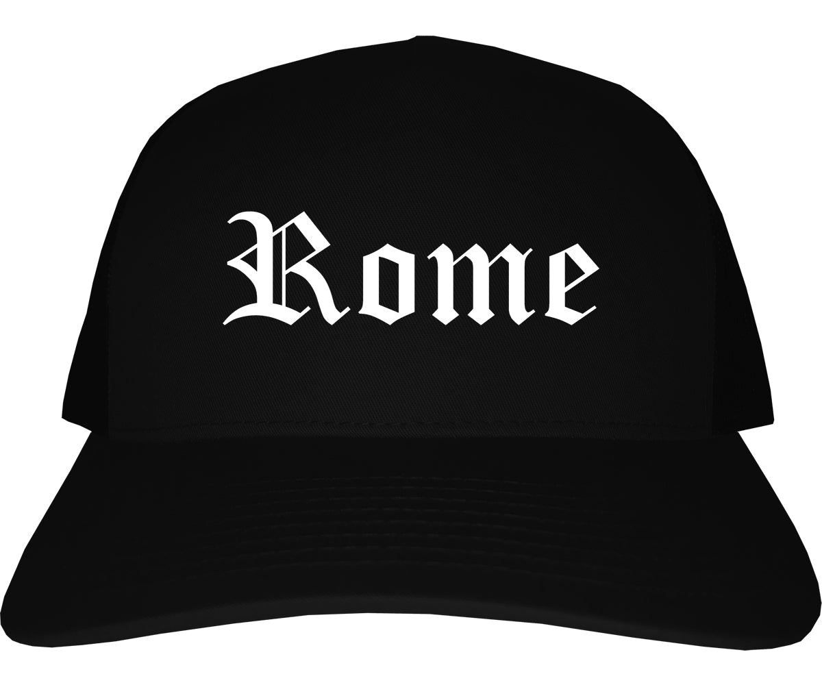 Rome New York NY Old English Mens Trucker Hat Cap Black