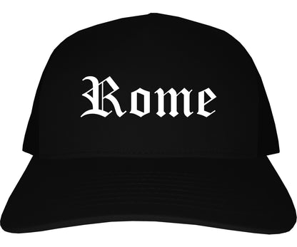 Rome New York NY Old English Mens Trucker Hat Cap Black